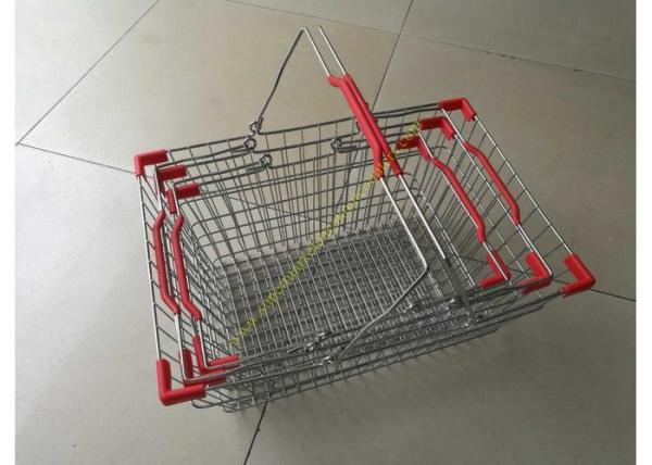 Steel Chrome Plated Supermarket Metal Wire Hand Held Shopping Baskets With Double Handles