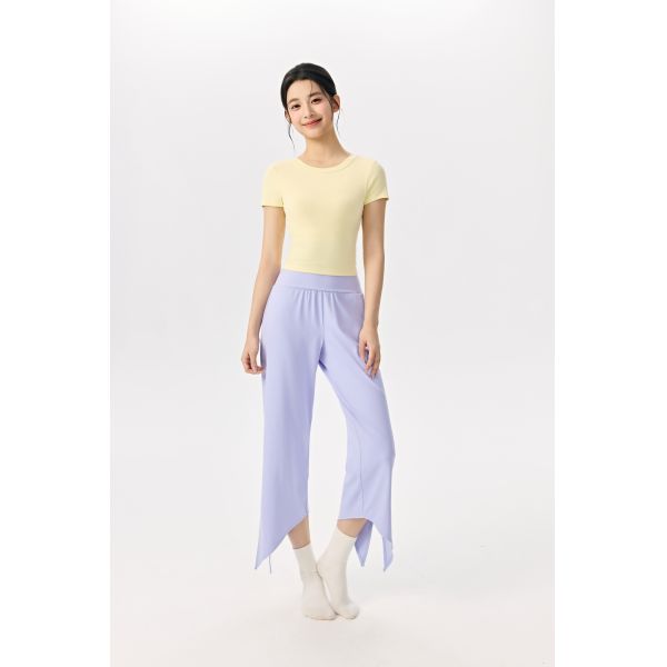 Light Blue Soft Modal Short Sleeve Top and Asymmetrical Cropped Pants Yoga Set for Women's Workout and Loungewear