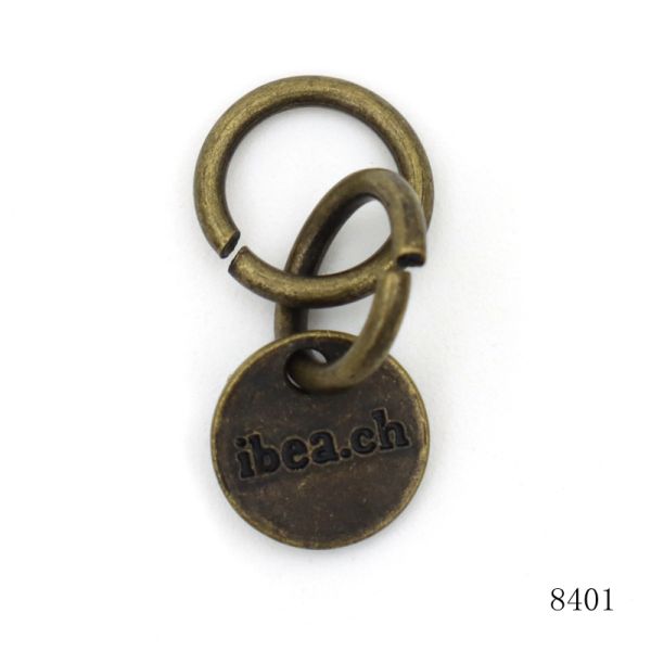Antique Brass Metal Coin Tag Custom Logo Round Tag Key Chain Clasp Charm Circle Tag