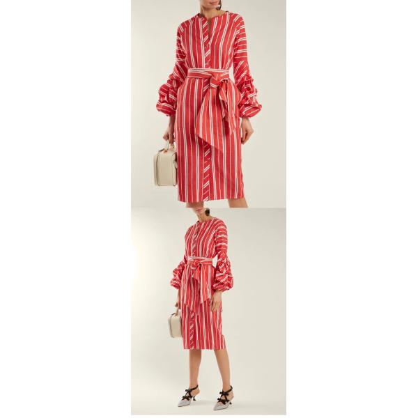 2018 Women Clothes Gathered Bell Sleeves Striped Midi Design Fashion Dresses For Women 2018