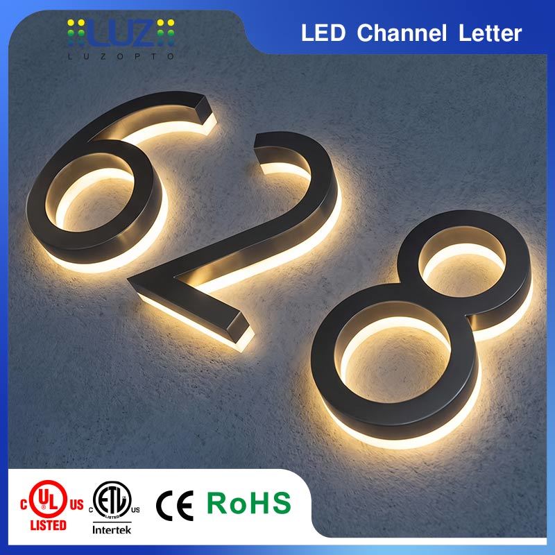 Custom Stainless Steel LED Halo Lit Channel Letters - Backlit Metal Signs for Exterior Wall