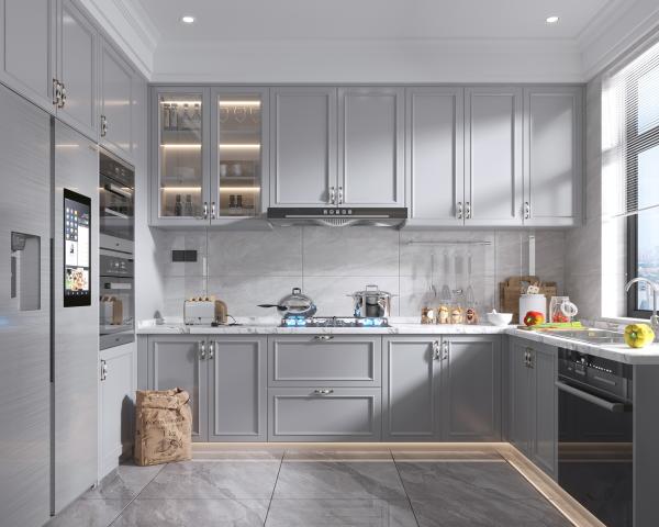 Armoires de cuisine à panneaux décoratifs avec grain de bois pour les hôtels