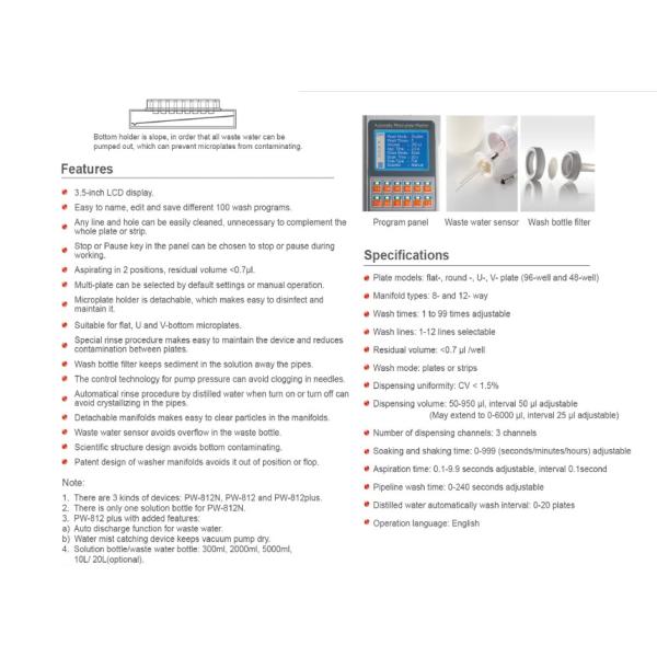 Flat Round U V Bottom Microplate Washer Elisa 96 Well 3 Channels