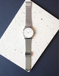 30m Waterproof  Quartz Stainless Steel Watch Mesh Band Silver Case White Dial