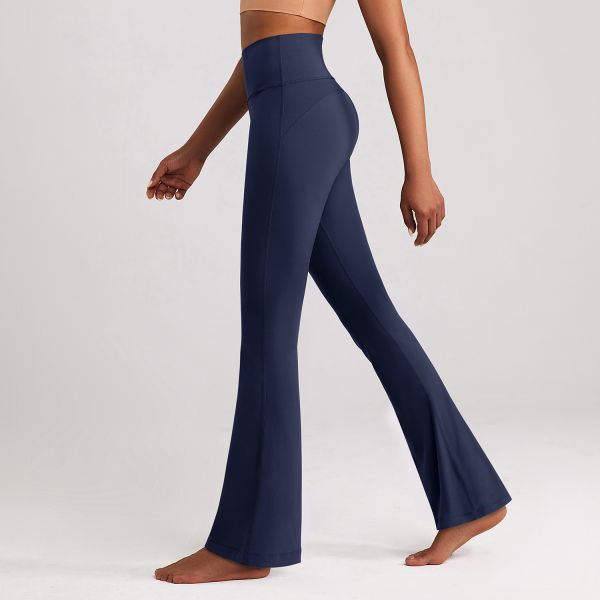 Women's High Waisted Long Yoga Pants Taupe Color Buttery Soft Fabric Flared