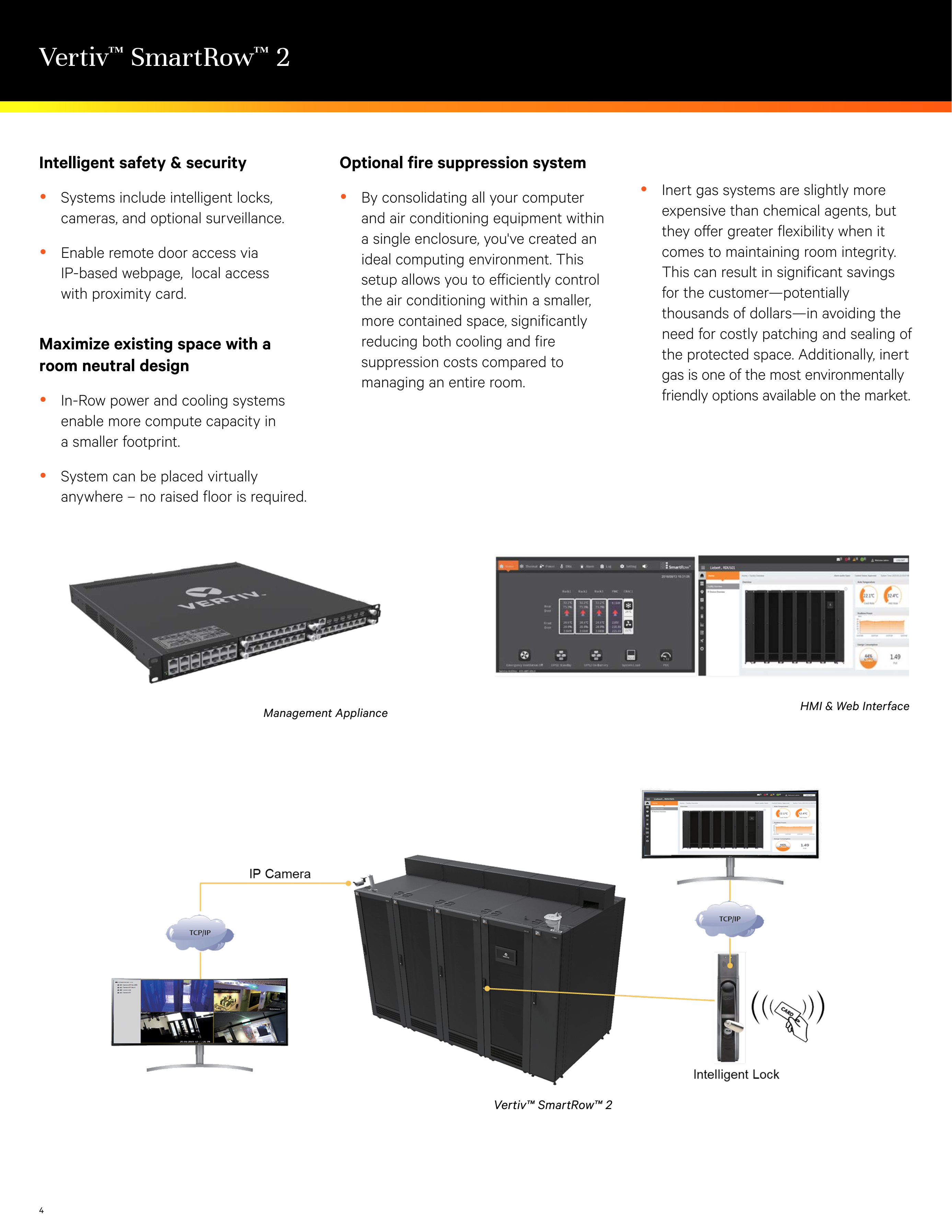 Vertiv SmartRow 2 Modular Data Center with Three Phase Power 100000 Wh Electric Energy and Environment Monitoring