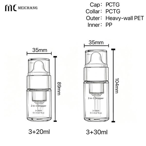 30ML+3ML 20ML+3ML Dual-Chamber Airless Bottle for Fragrance Body Oil, Oil & Hydration Essence Separation(MC-903-1)