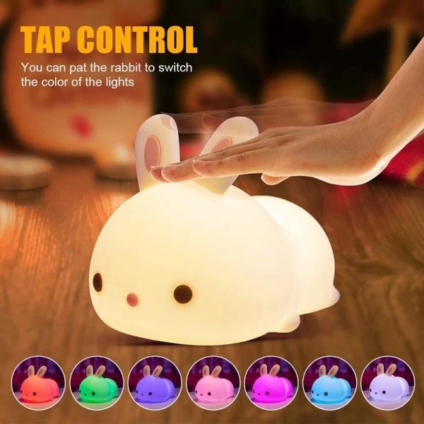 Soft Silicone Rabbit Kids Nursery Bedside Nightlight Lamp Gifts Touch Sense RGB LED Bunny Night Light