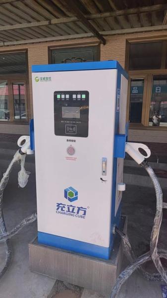 750V 120KW Floor Mounted EV Charger Pile With Double Guns Air Cooling
