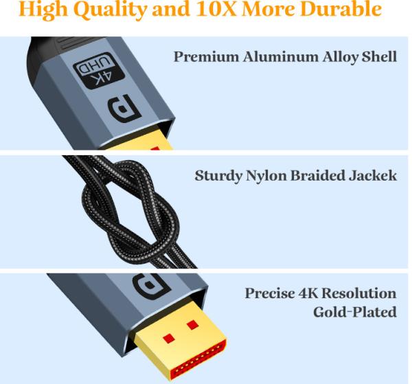 4k 60hz 28AWG Display Port Cable Ultra HD For Gaming Monitor