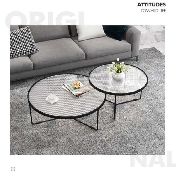 PU Leather Cover Glass Coffee Table Modern Center Table for Living Room