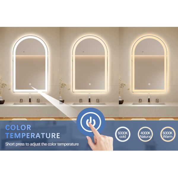 LED Light Backlit Arch Bathroom Mirror , Asymmetrical LED Bathroom Mirror