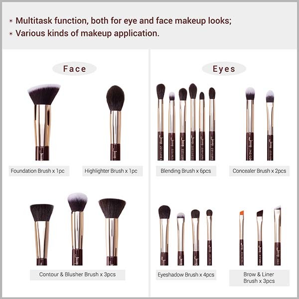 Jessup 20pcs Pro Arte Makeup Brushes Kit Zinfandel Color