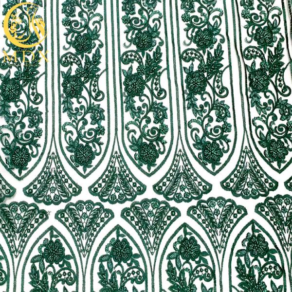 Customized Emerald Green Embroidery Lace Fabric Beaded Sequined Decoration