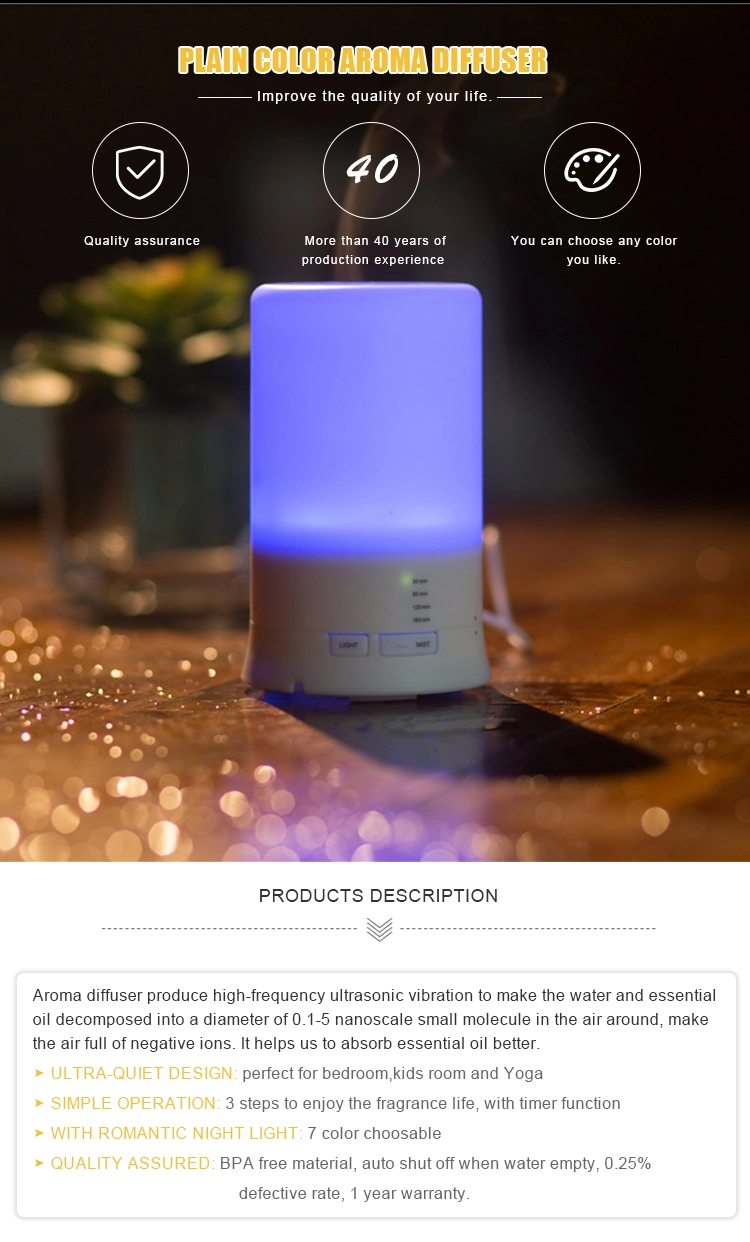 Classic Hot Sale Ultrasonic Nebulisation Fragrance Aromatherapy 7 Color Night Light Difusores De Aromas Aroma Diffuser 100ml
