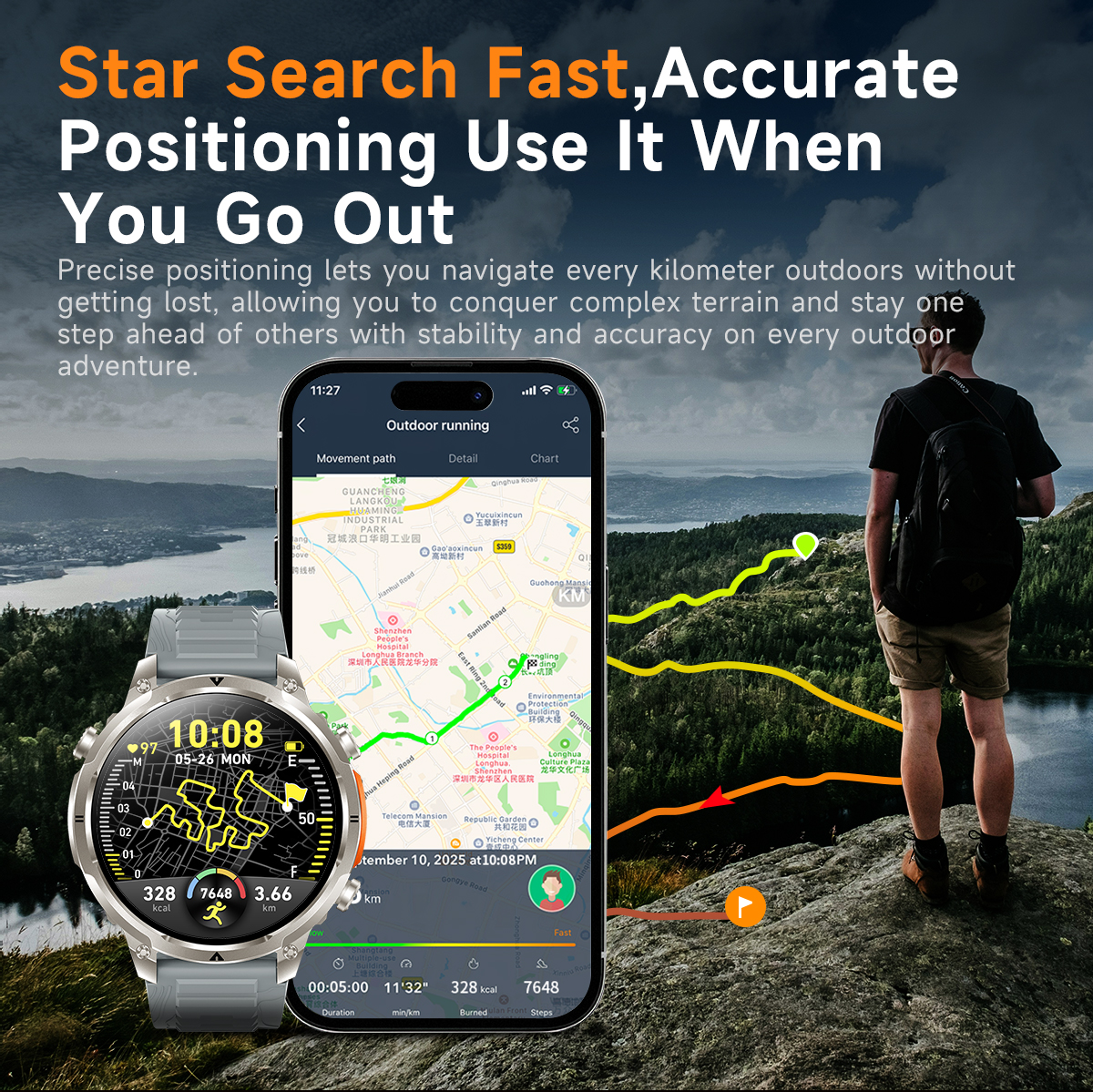 Smart Watch 2026 MK100 GPS 44-49mm TFT HD Screen Ultra High Precision Outdoor IP68 Fitness Tracker Multisport Tracker for Men