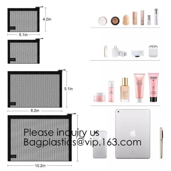 Mesh Bags Makeup Bags Cosmetic Travel Organizer Bags Mesh Zipper Pouch Pencil Case,Assorted Piped Pouches, bagease pac