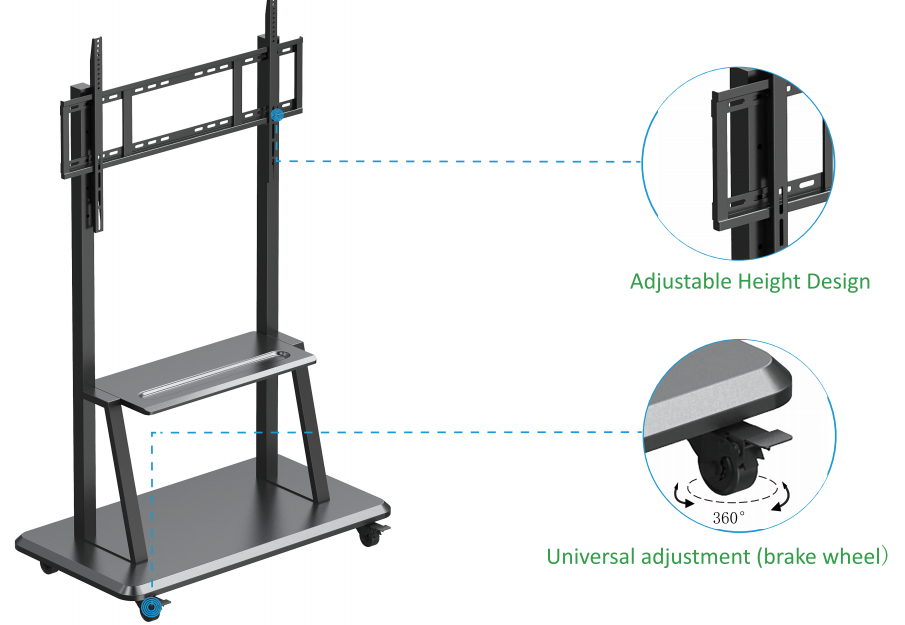 Height Adjustable Mobile TV Cart Stand for 65