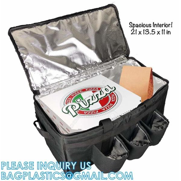Insulated Food Delivery Bag with Cup Holders/Drink Carriers Premium XXL, Great for Beverages, Grocery, Pizza