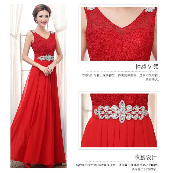 Chiffon Long Section Bridesmaid Dress Double Shoulder Straps Beading Sash Toast Dress