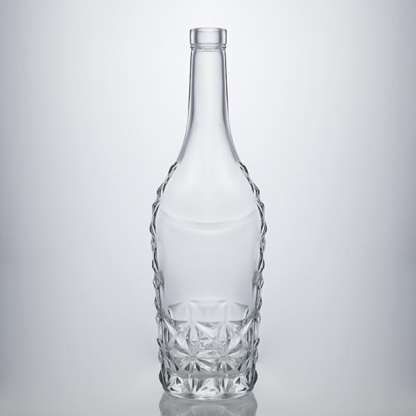 Bottom Engraved Glass Liquor Bottle for Whisky Gin Rum Sealing Type Cork Super Flint Glass