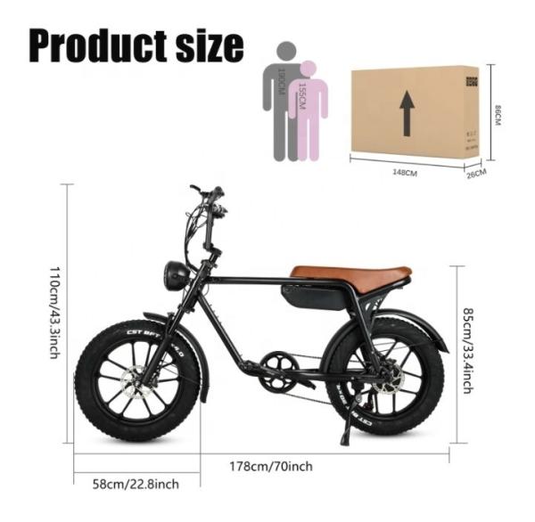 750W Fat Tire Electric Bicycle 48V 17Ah Battery Electric Bikes With Front Suspension