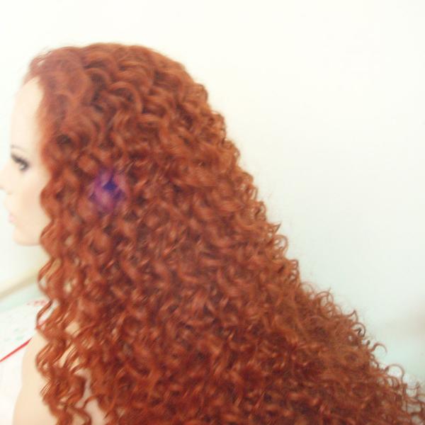 Red Color Curly Kanekalon Fiber Lace Front Wigs Natural Hairline