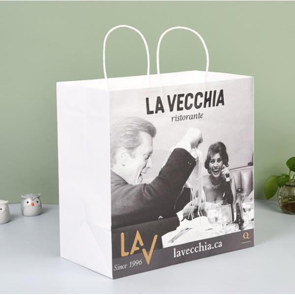 Food Grade White Kraft Paper Bags C2S Shopping Bags With Paper Cord Handle