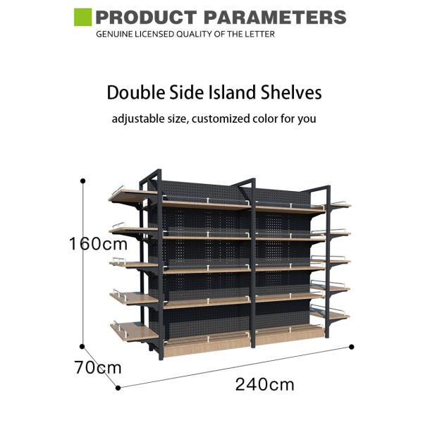 Cold Rolled Steel Supermarket Shelving Wood Gondola Shelving Classic Style