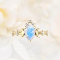 Corte auténtico de la pera de Moonstone de las piedras preciosas 925 del aniversario de los anillos de plata naturales de la joyería