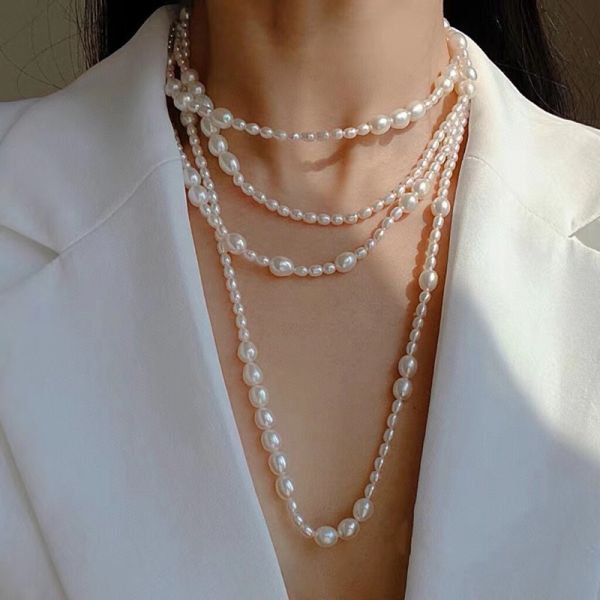 2025 New Fashion Necklace Irregular Size Pearl Baroque Long Multi-layer Jewelry Wholesale