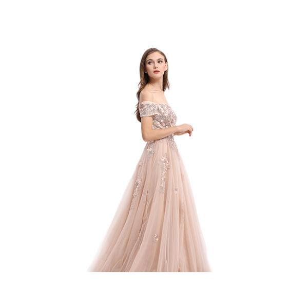 Short Sleeve Off Shoulder Muslim Evening Dress Floral Decor For Wedding Party