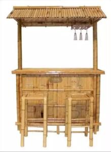 Partido Tiki Bar tropical de bambu da cabana 220x160cm com os tamboretes