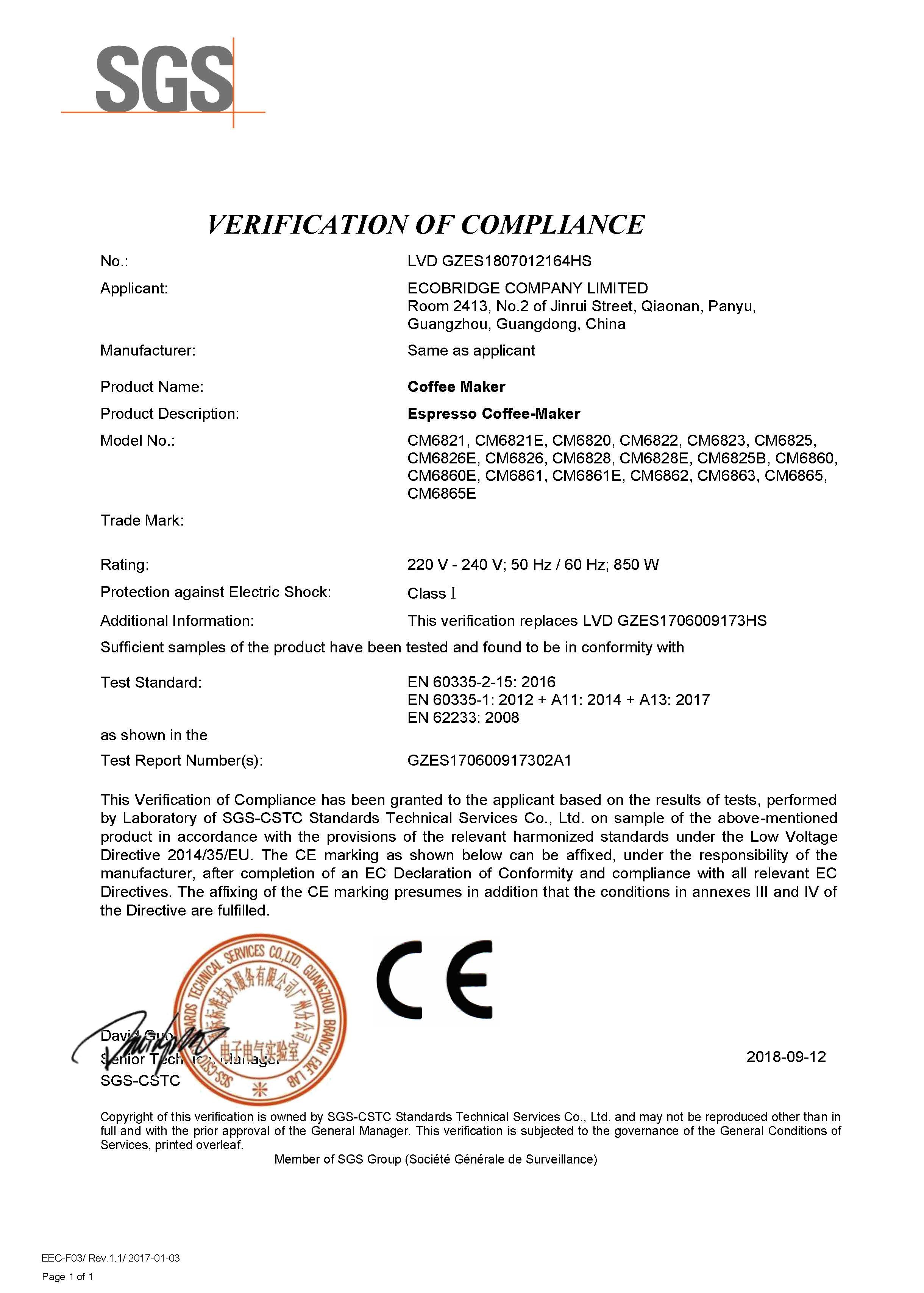 ECOBRIDGE COMPANY LIMITED Certifications