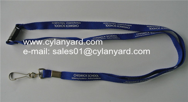 Printed polyester neckstraps with metal sheet crimp and J hook