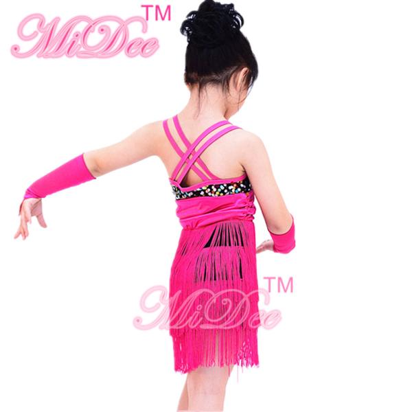 Colorful Latino Dance Wear Black Cerise Waistband 3 Tiers Dance Fringe Skirt