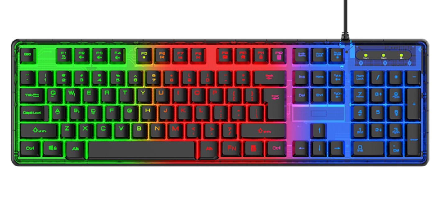 Wired Gaming Keyboard,3-Color Backlit, 19-Key Anti-Ghosting, Laser Etched