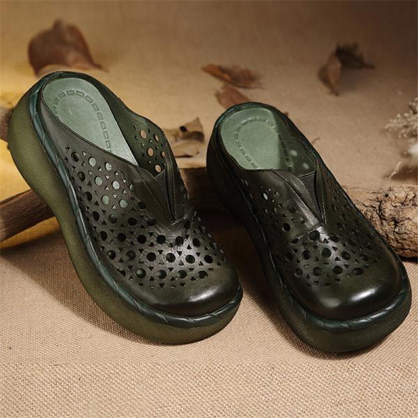S014 Handmade original casual hollow sponge cake bottom leather women's shoes Guangzhou first layer leather women sandal