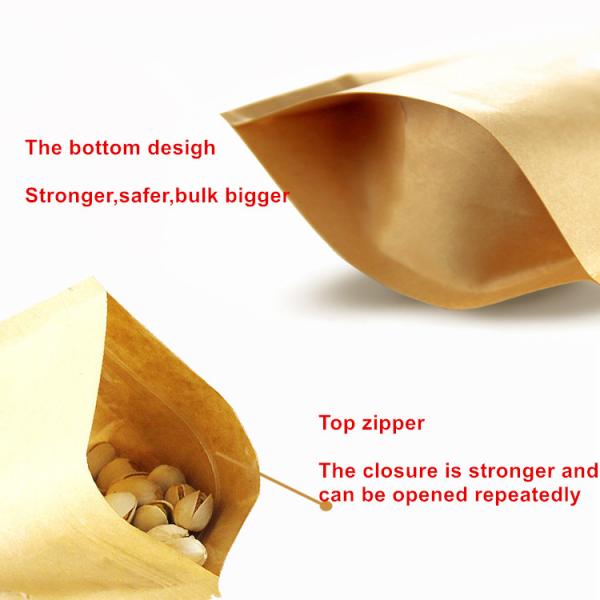 Kraft Paper Packaging Zipper Lock Bags Stand Up CMYK 4 Color Gravure Printing