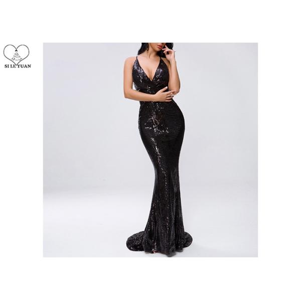 Sexy Sling Dark Green Mermaid Prom Dresses Backless Deep V Neck Sequins Fabric