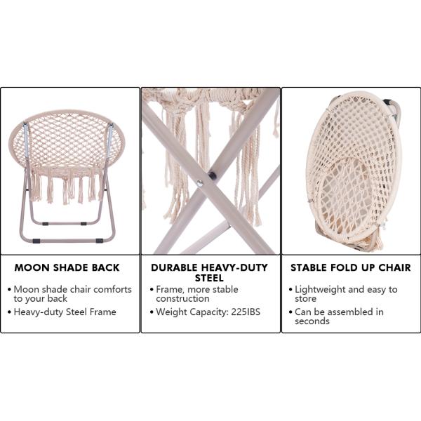 Saucer Chair with Folding Metal Frame, 100% Cotton Handmade Round Cozy Chairs, Exquisite Moon Chair for Bedroom