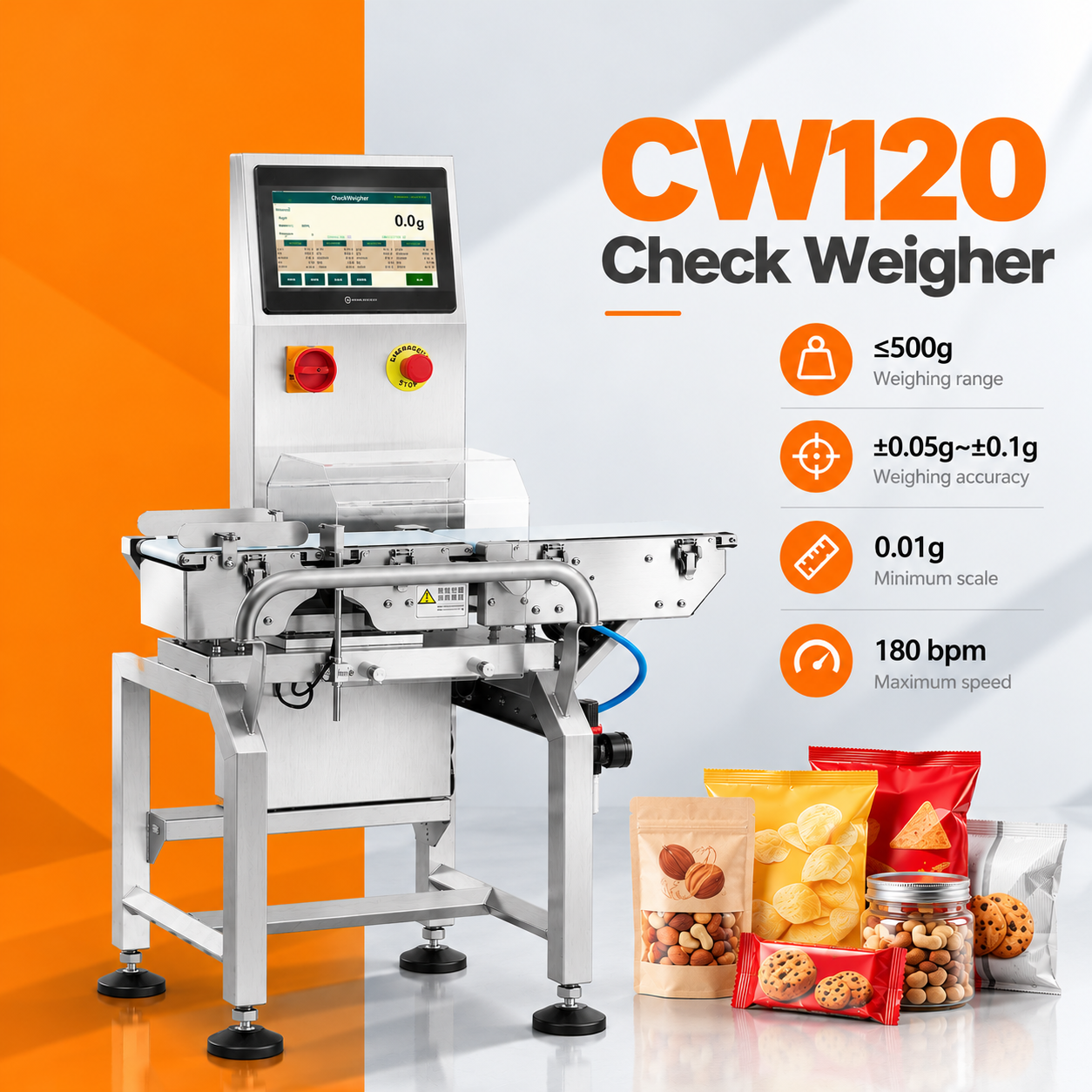 In-Line Dynamic Checkweigher for Snacks Nuts and Small Packaged Products