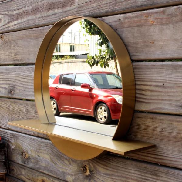 Hot Selling Round Mirror Gold Stainless Steel Mirror With Shelf for Home Hotel