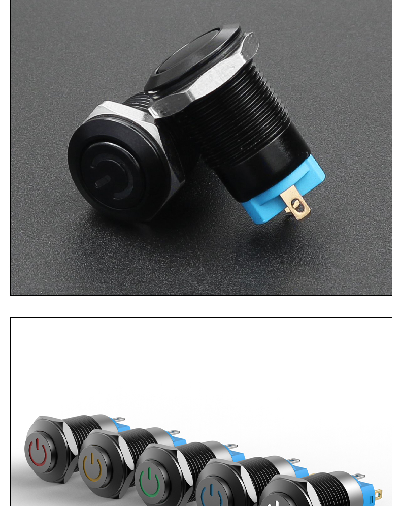 12mm Metal Push Button Switch Latching 1NO Oxidized Black Shell With LED 4Pins No LED 2Pins High/Flat Head 6V 24V 220V Red/Green