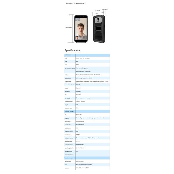 5.5 Inch Touch Screen 、 0.3s Fast  Face Recognition Time Attendance Terminal - 5000 Face Capacity for Mobile Attendance