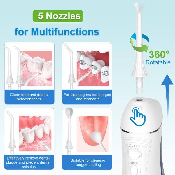 Flosser de água elétrico sem fio com regulagem de várias velocidades e grau de resistência à água IPX7