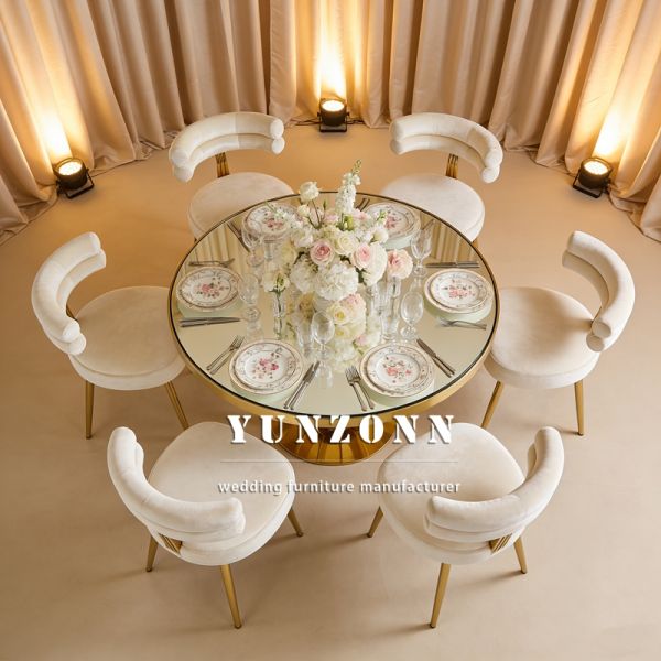 Stainless Steel Wedding Table Tempered Glass Top for Hotels Restaurants Banquets Dining Events-Durable Hotel Furniture Wholesale