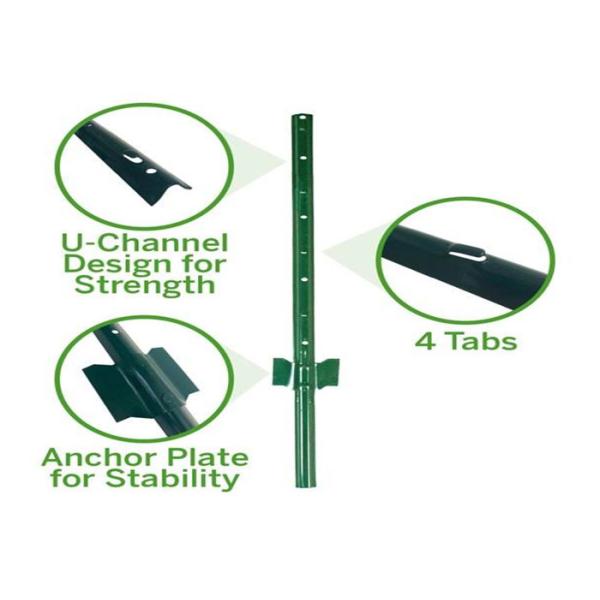 1.5mm Thickness Garden U Type Fence Post Green 8ft Length