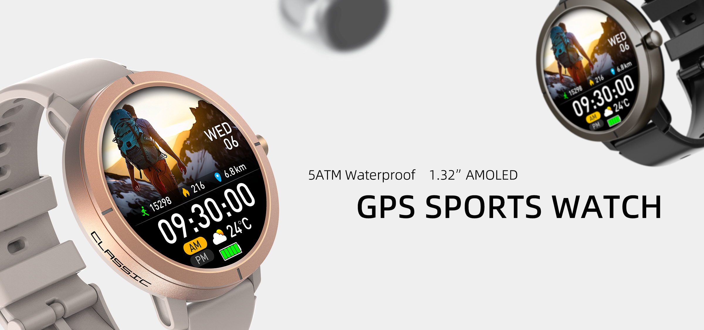 DM76 GPS Smart Watch with 1.32 Inch AMOLED HD Display, 170 Sports Modes, and Blood Pressure Monitoring