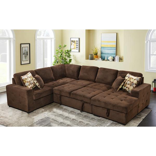 chocolate pineapple pattern u-shaped 2seater single armrest loveseat pull-out bed sectional sofa bed sets